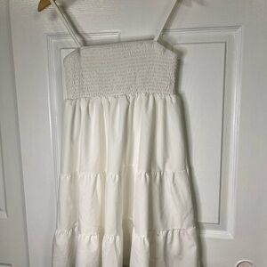 SHEIN White Mini Dress Womens Medium Smocked Tiered Summer sundress